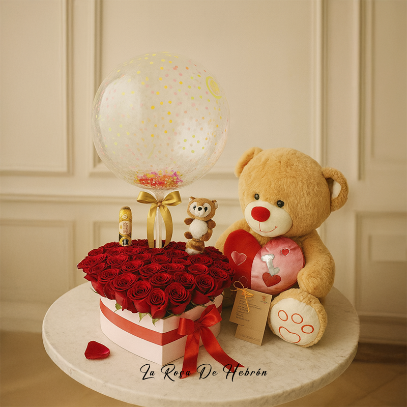 Combo Peluche y Corazón Rosas