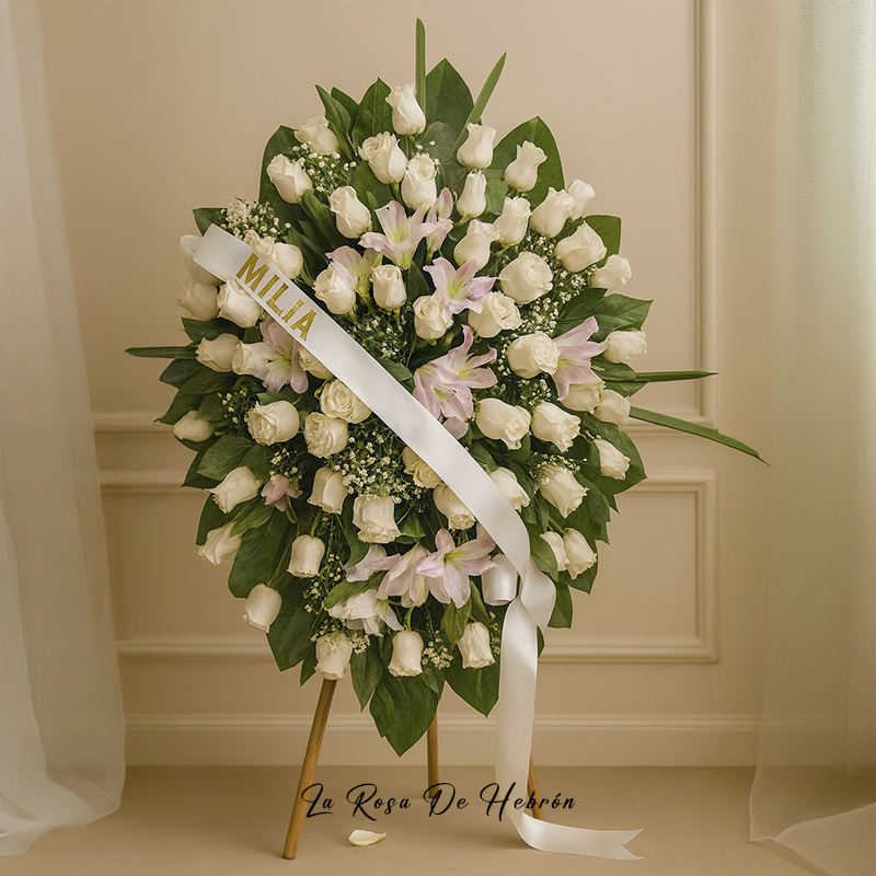 Corona Fúnebre Blanca y Lirios