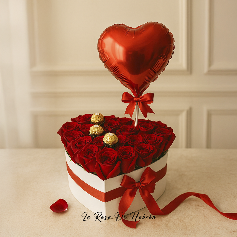 Corazón Rosas Rojas y Chocolates