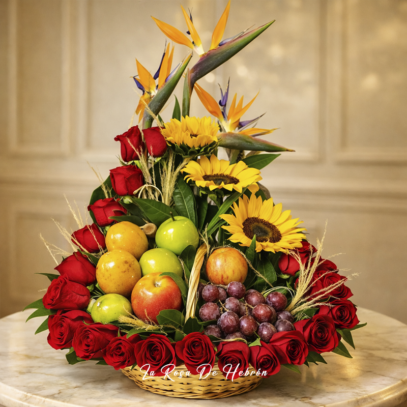 Canasta con Rosas y Frutas en Cali