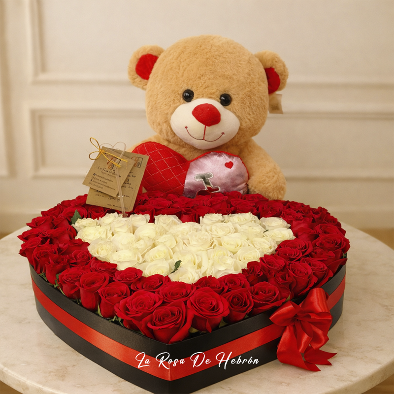 Corazón Rosas y Peluche