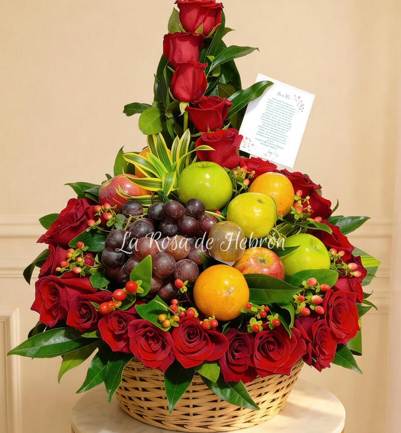Canasta de Rosas y Frutas Pasión Selecta