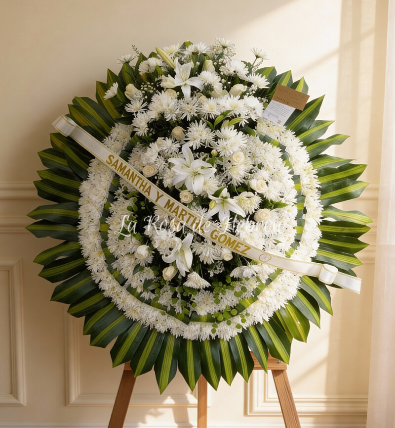 Corona Fúnebre Tapizada Blanca Memorial