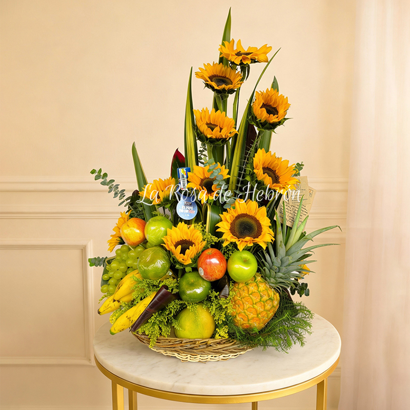 Canasta Floral y Frutas Energía Dorada