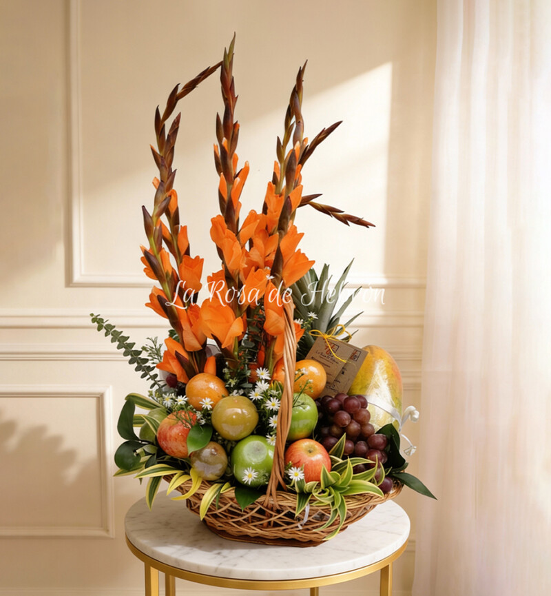 Canasta Floral y Frutas Vitalidad Naranja