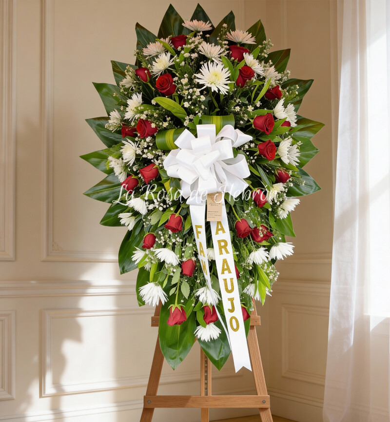 Corona Fúnebre Rosas Homenaje Celestial